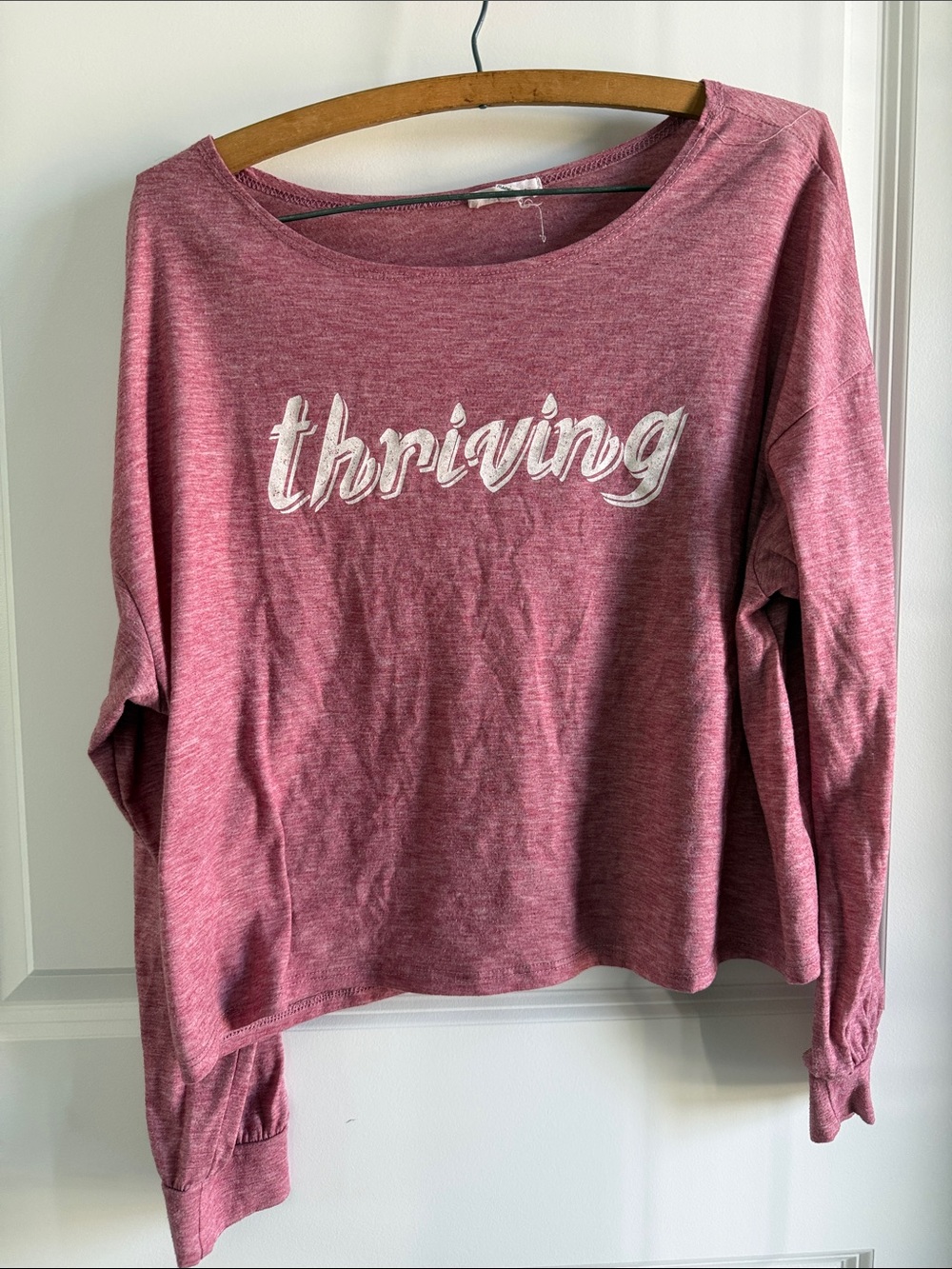 'Thriving' Relaxed Pullover Longsleeve - Dusty Rose Heathered - M Oversized
